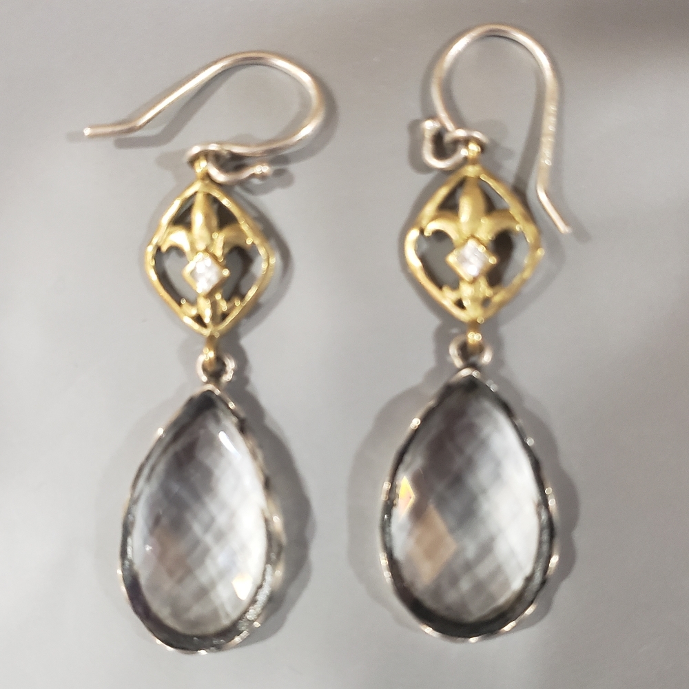 Silpada Designs Sterling,  Brass, and White Topaz Glass Earrings